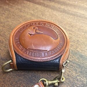 Dooney & Bourke Brown & Black Leather Round Coin Pouch